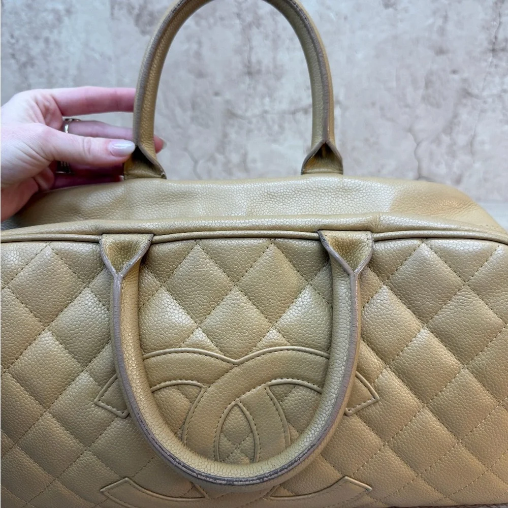 Chanel Cream Vintage Chic Quilted Tan Bowling Handbag - Picture 8 of 14
